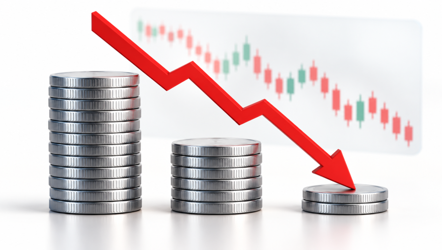 Stock market loss in three coin stacks